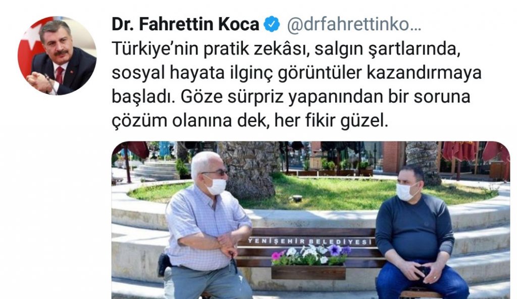 Sağlık Bakanı’ndan Yenişehir Belediyesi’nin Sosyal Mesafe Uygulamasına Övgü